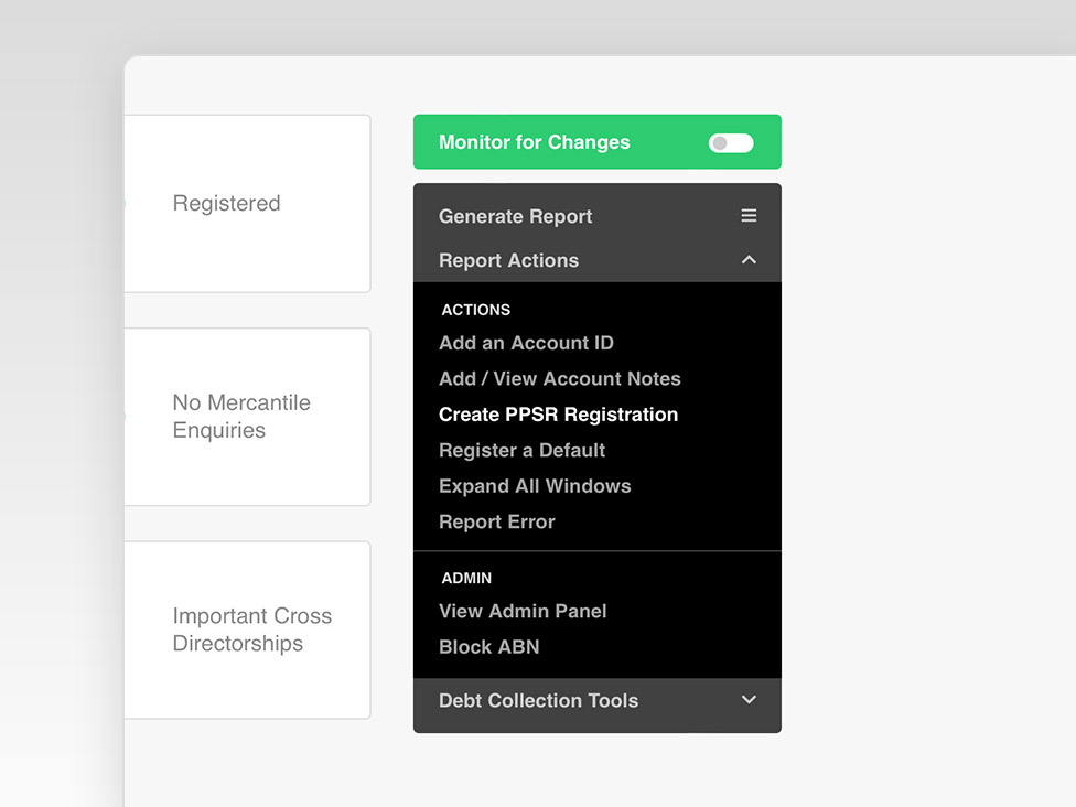 Create 'PPSR Registration' button on the CreditorWatch dashboard