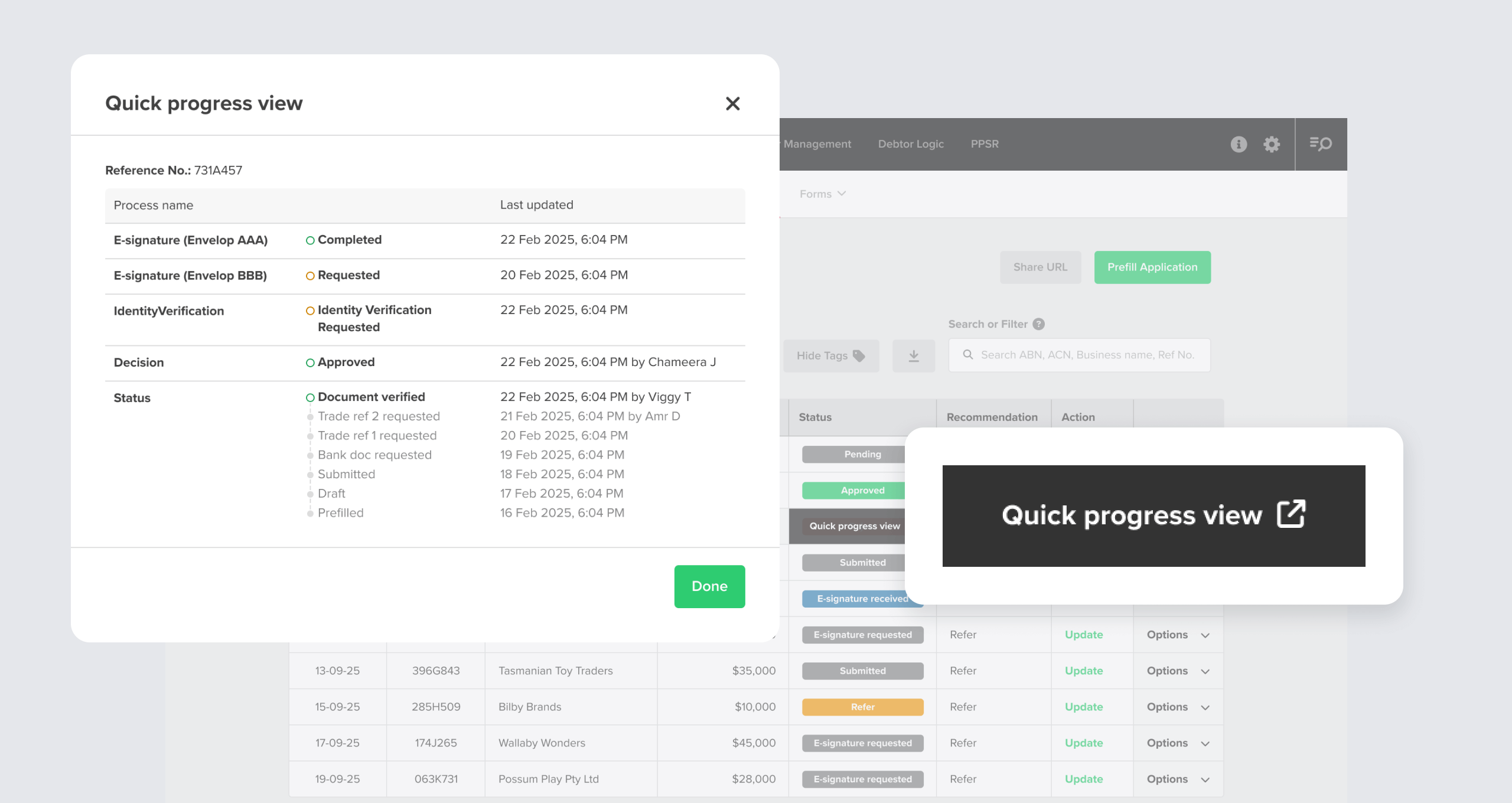  Application status preview